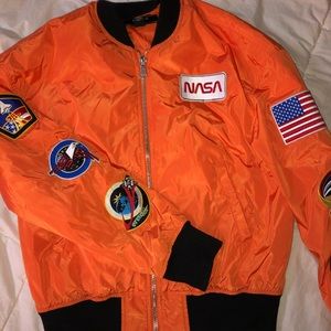 FOREVER 21 MENS ORANGE BOMBER JACKET